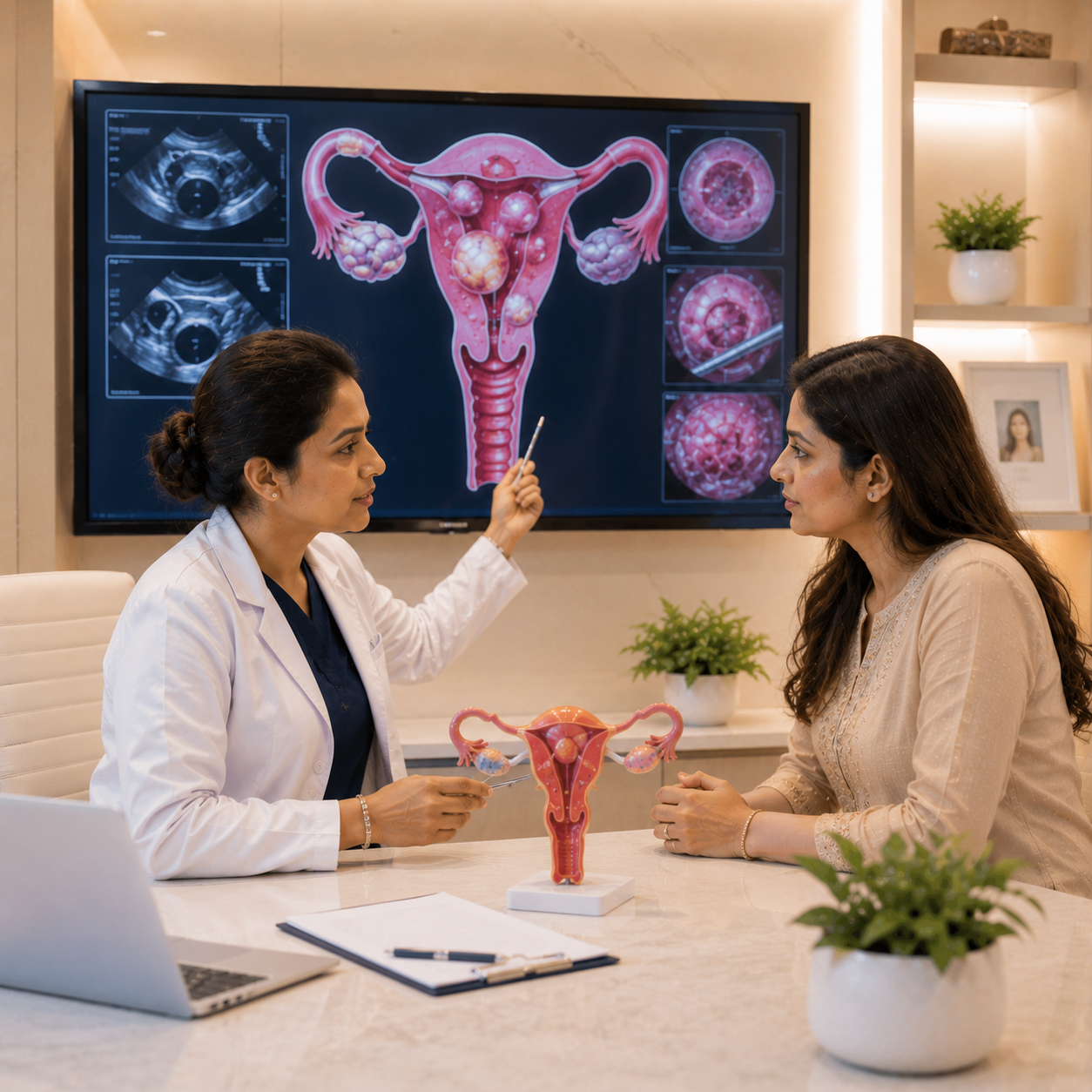 Laparoscopic myomectomy fibroid surgery gynaecology Hosamani Hospital Raichur Karnataka