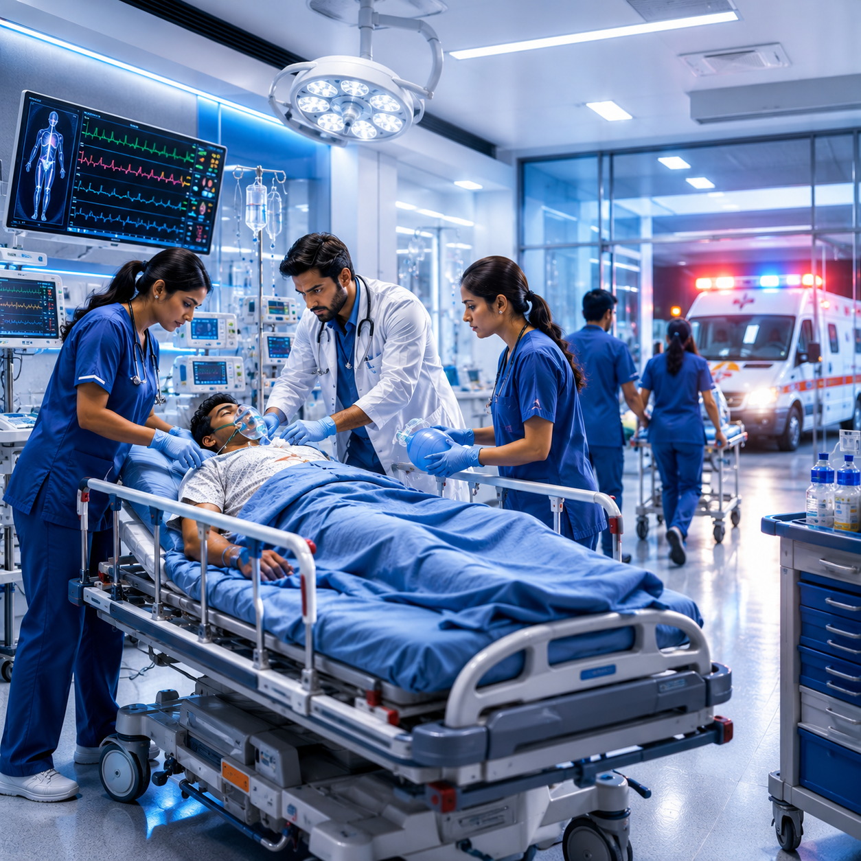 Emergency care treatment critical care team Hosamani Hospital Raichur Karnataka