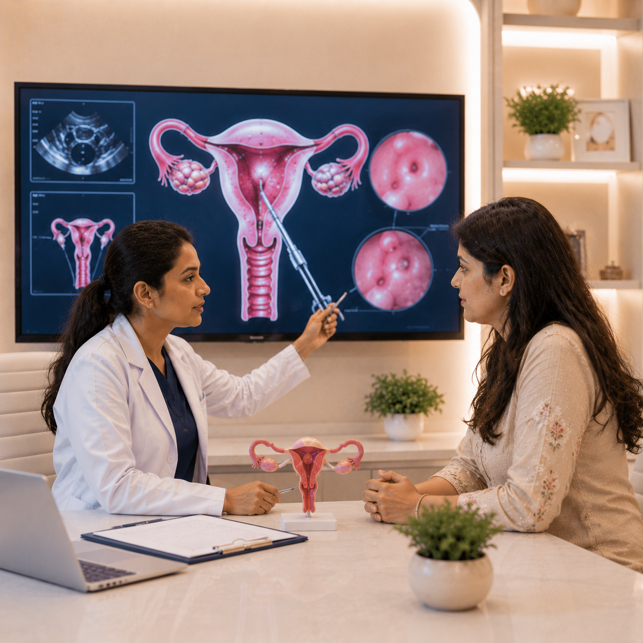 Diagnostic hysteroscopy uterine cavity examination Hosamani Hospital Raichur Karnataka